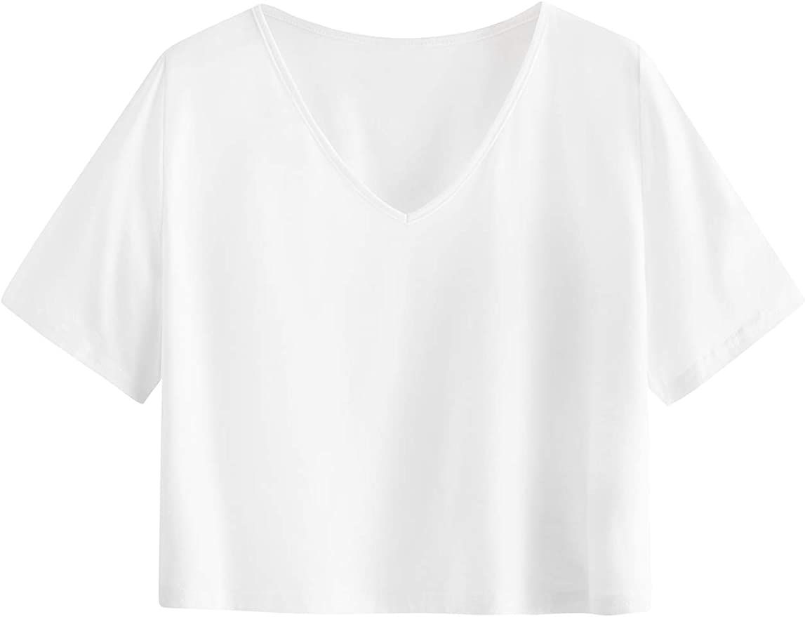 SweatyRocks Women's Casual Round Neck Short Sleeve Soild Basic Crop Top T-Shirt | Amazon (US)