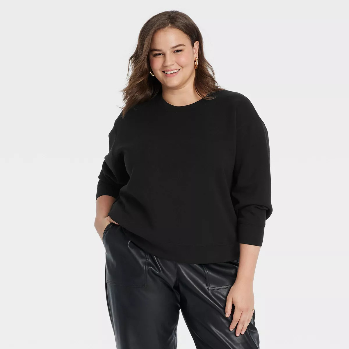 Women's Sandwash Pullover Sweatshirt - A New Day™ Black XXL: Heavyweight Doubleknit, Crew Neck,... | Target