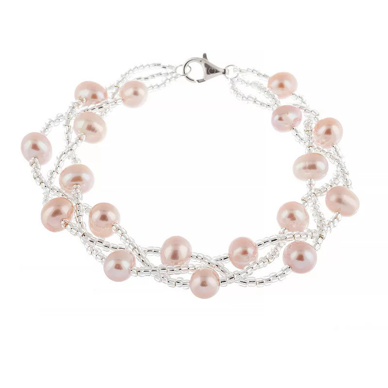 Splendid Pearls Sterling Silver Dyed Gray Freshwater Cultured Pearl Bracelet, Women's, Size: 7.25"", Pink | Kohl's