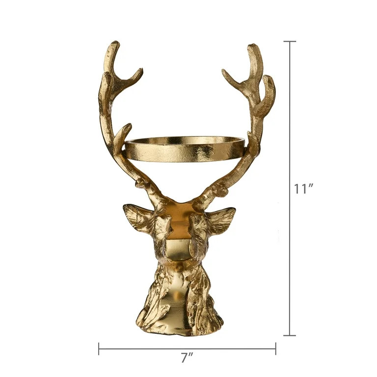Cast Aluminum Stag Pillar Candle Holder, Gold, 11", by My Texas House | Walmart (US)