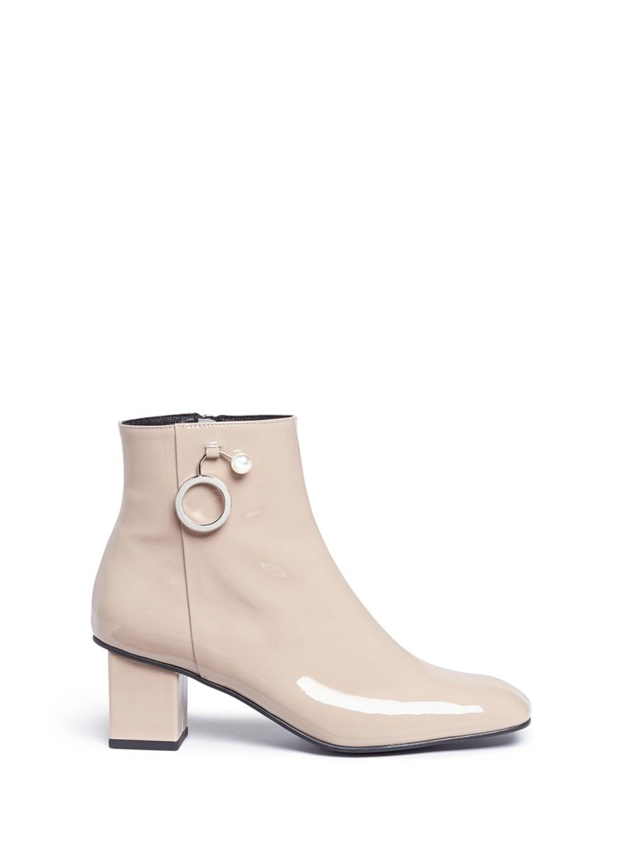 Faux pearl ring charm colourblock patent leather boots | Lane Crawford (US)