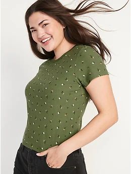 Slim-Fit Rib-Knit Floral-Print Cropped T-Shirt for Women | Old Navy (US)