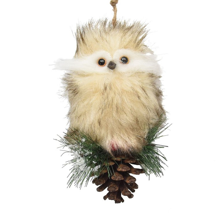 Holiday Time Brown Fur Owl with Pinecone Pinecone Figurine Ornament - Walmart.com | Walmart (US)