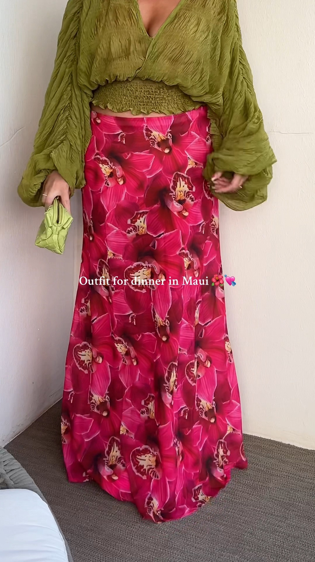 Maui outfit: Skirt size 10 I did take it in a little so I feel like an 8 would work for the low rise fit. It’s semi sheer I wore nude underwear! Gorgeous flow and long length I’m 5’ 5”. Top is AMAZON it’s one size but has amazing stretch and sheer fabric it’s soo fun. Linked th bralette I wore under it size L tts. Bag and shoes Amazon true to size  