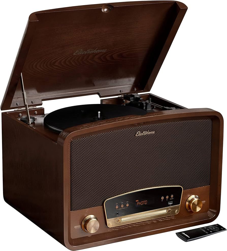 Electrohome Kingston 7-in-1 Vintage Vinyl Record Player Stereo System with 3-Speed Turntable, Blu... | Amazon (US)