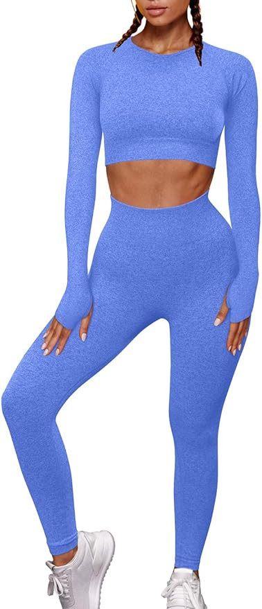 OYS Womens Yoga 2 Pieces Workout Outfits Seamless High Waist Leggings Sports Crop Top Running Clo... | Amazon (US)