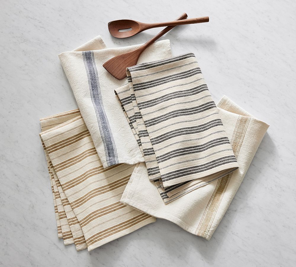 Colette Stripe Cotton/Linen Tea Towels - Set of 2 | Pottery Barn (US)