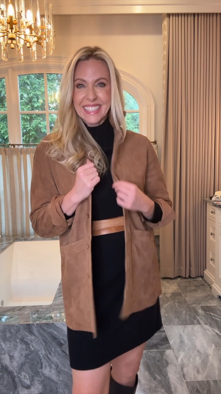 I used this leather wrap dress on a simple black sweater dress and threw on a suede shirt jacket and black boots for an easy outfit that looks like you put more effort into it when you really didn’t! Belts! Use belts to add interest your outfit and create a beautiful waist shape. I used this belt from ADA Collection. The tan color is perfect year round!


#LTKOver40 #LTKWatchNow #LTKWorkwear