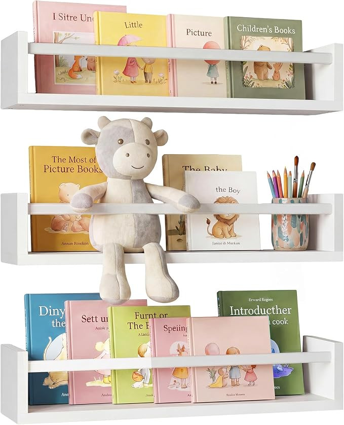 Fixwal Floating Bookshelves for Wall, 16.5 Inch Wood Nursery Book Shelves Set of 3, Baby Kids Dec... | Amazon (US)