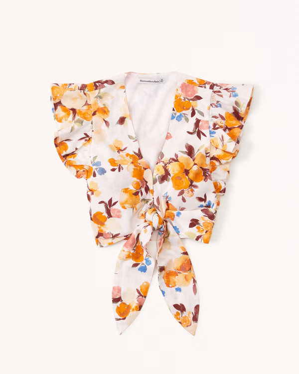Tie-Front Linen-Blend Set Top | Abercrombie & Fitch (US)