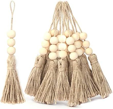AEKAO 20 Pack Jute Rope Tassel with 3 Wood Beads, Hemp Rope Burlap Tassels for Christmas Tree DIY... | Amazon (US)