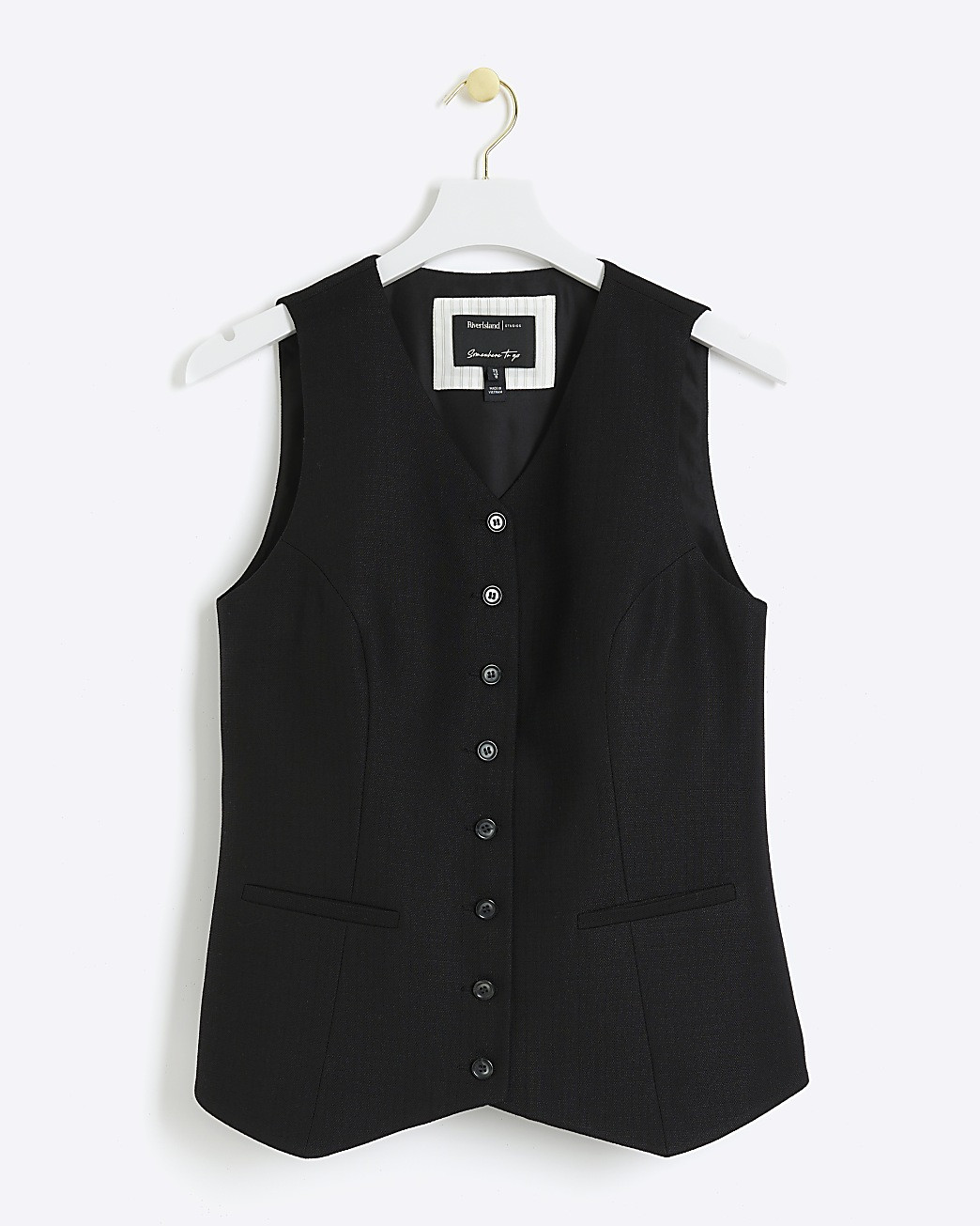 Black high V-neck waistcoat | River Island (UK & IE)