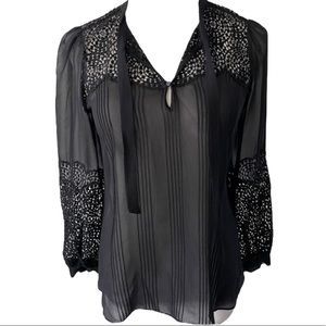 REBECCA TAYLOR 100% Silk Lace Black Blouse Size 2 NWOT | Poshmark