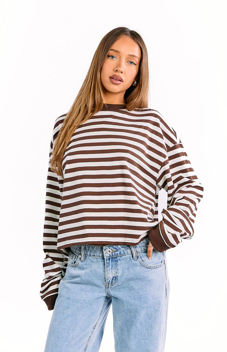 So Breezy Chocolate Stripe Long Sleeve Top | Beginning Boutique (AU)