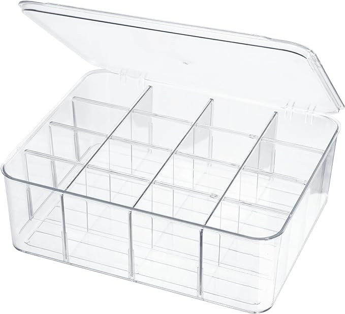 Socks Underwear Drawer Organzier Dividers, 16 Compartment Removable Divided Plastic Storage Bin w... | Amazon (US)