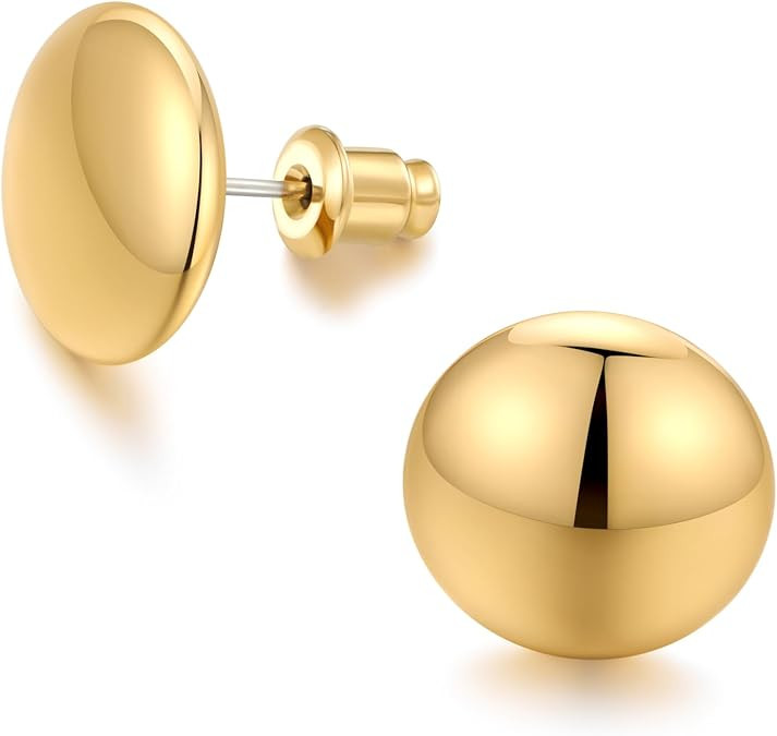 FAMARINE Dot Earrings Gold Silver Stud Earrings for Women Flat Round Earring Minimalist Earring | Amazon (US)