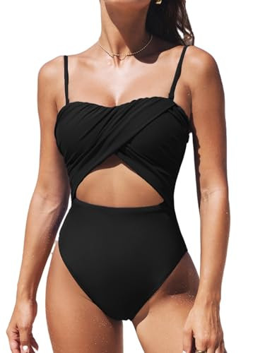 CUPSHE Women's One Piece Swimsuit Sweetheart Neck Adjustable Removable Straps Bathing Suit Front Cutout Swimwear, XS Black | Amazon (US)