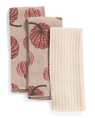 Set Of 3 Knit Pumpkin Kitchen Towels | TJ Maxx
