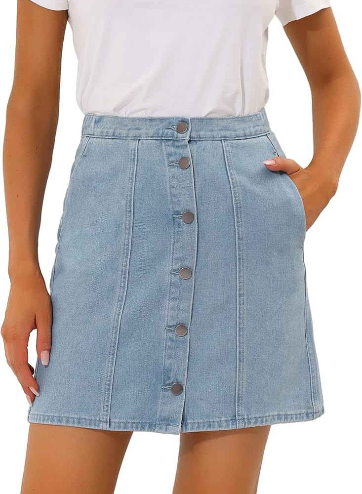 Allegra K Women's Denim Skirts Short Button Down Jeans Skirt | Amazon (US)