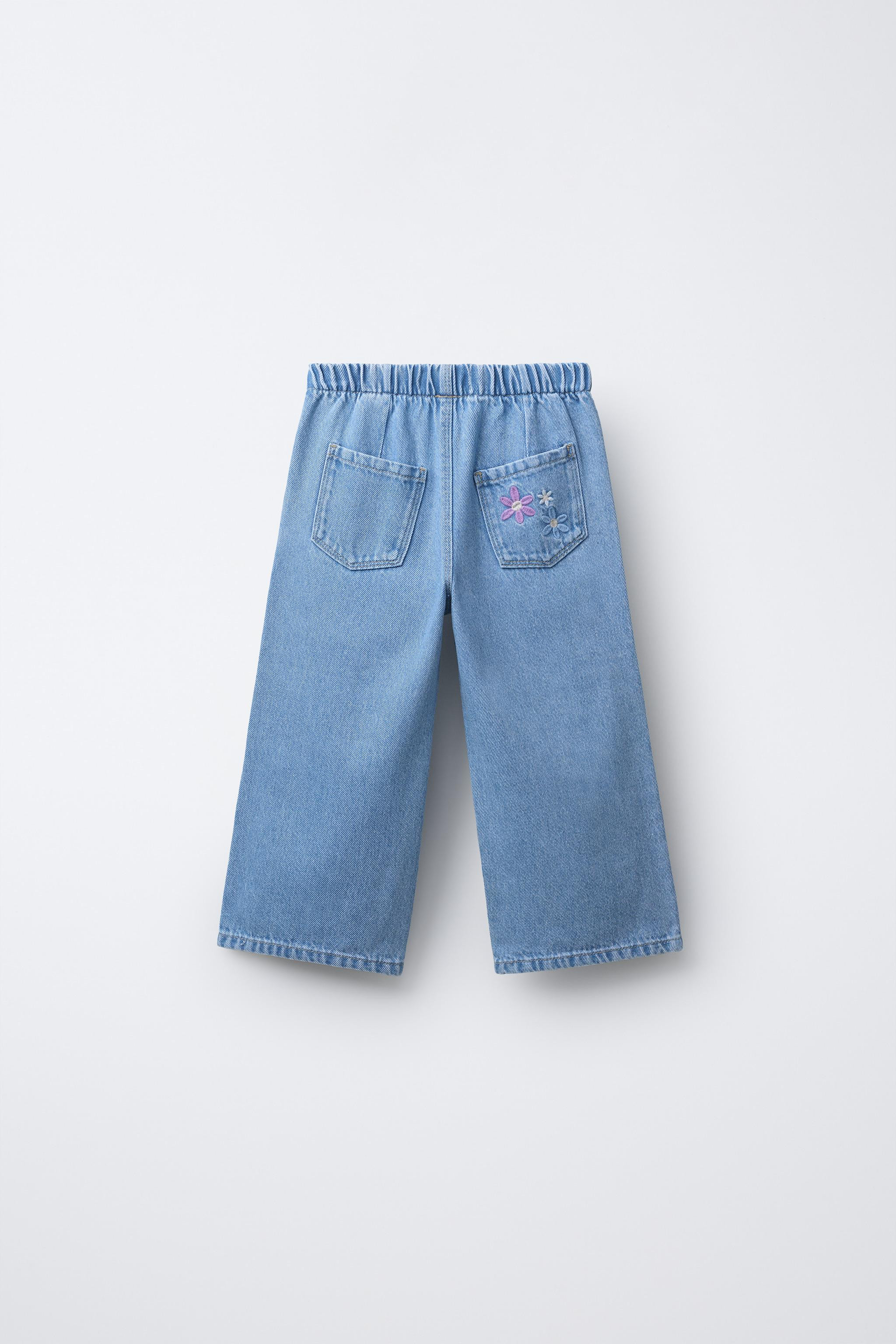 EMBROIDERED FLORAL WIDE LEG JEANS | Zara US