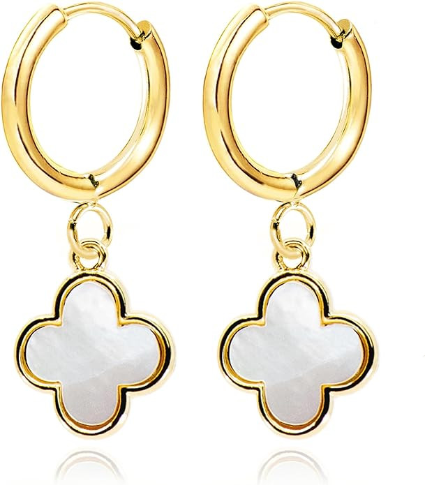 MUSEQVE Four Leaf Clover Dangle Earrings for Women • Mother of Pearl White/Onyx Black Lucky Clo... | Amazon (US)