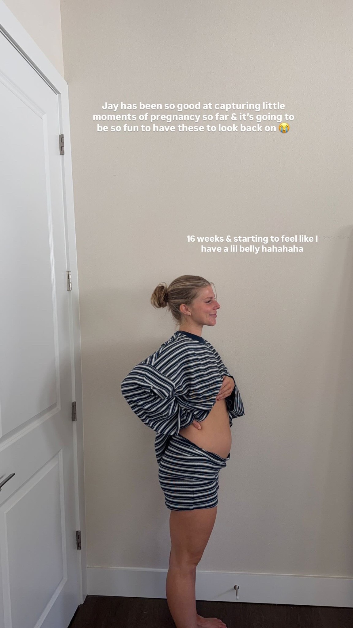 Jay has been so good at capturing little moments of pregnancy so far & it’s going to be so fun to have these to look back on 😭 16 weeks & starting to feel like I have a lil belly hahahaha

Loving stripes and matching sets right now! My exact set will be released very soon! 💙

#LTKBump #LTKootd #LTKmomlife