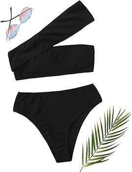 SweatyRocks Women's Bathing Suits One Shoulder Ribbed Bikini Set High Waisted Swimsuits | Amazon (US)