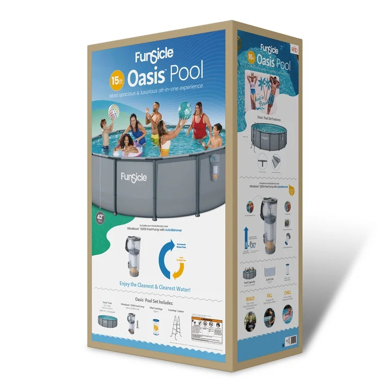 Funsicle 15ft Oasis Above Ground Metal Frame Swimming Pool, Includes FiltraBoost™ 1200S Pump wi... | Walmart (US)