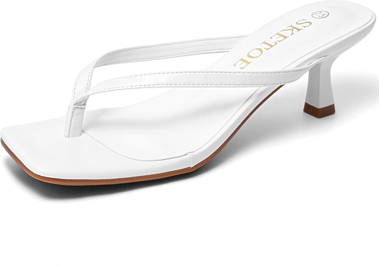 Kitten Heels for Women Square Toe Sandals Flip Flop Heels Thong Sandals Comfortable Summer 2 Inch... | Amazon (US)