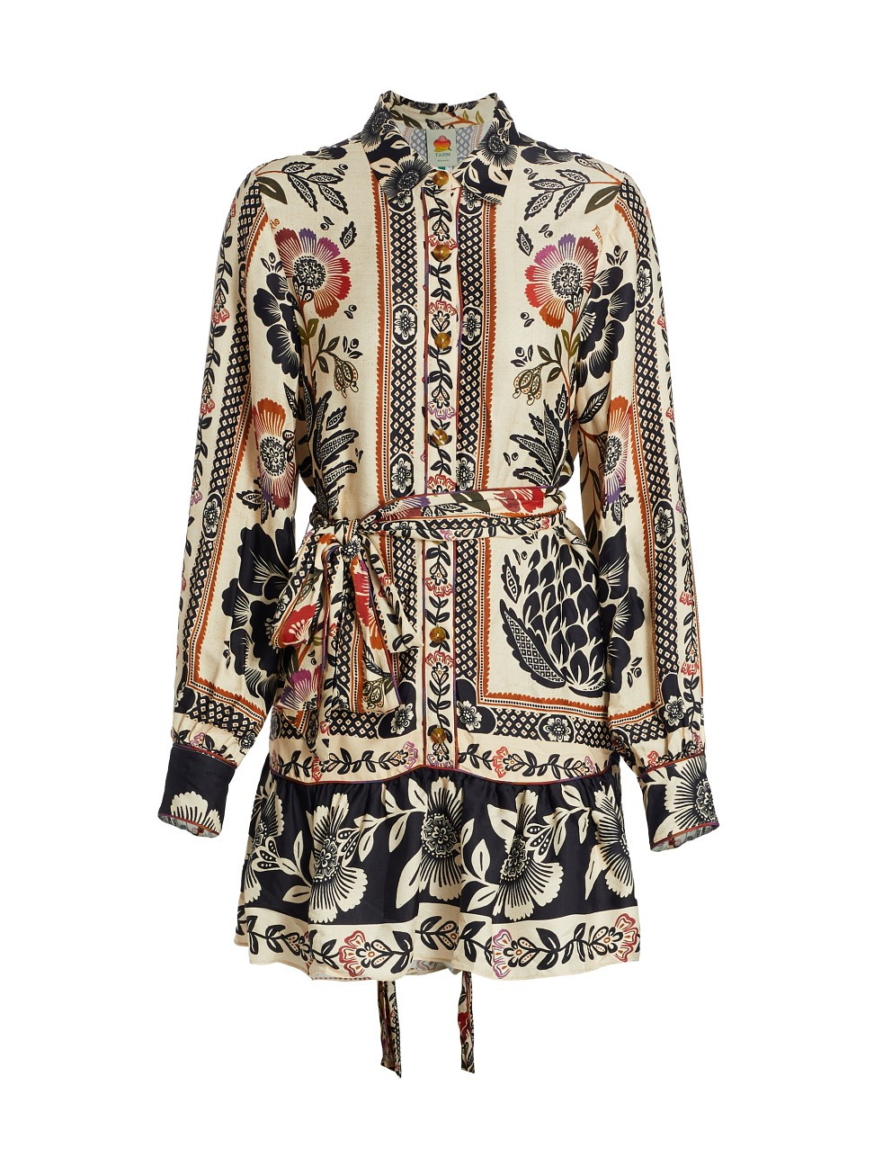 Women's Tiered Belted Floral Mini-Dress - Off White - Size Large | Saks Fifth Avenue