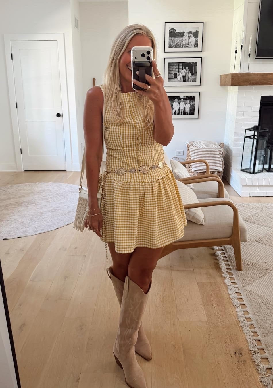 I'm wearing a small in the gingham dress. I've had the cowgirl boots for a long time - they're comfortable! The whole outfit from Amazon!

#LTKootd #LTKOver40 #LTKmomlife