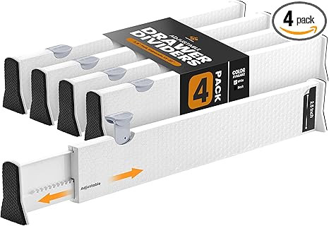 RAPTUROUS Adjustable Drawer Dividers 4 Pack, 2.5" High, 13-22" Long, Dresser Drawer Organizer for... | Amazon (US)