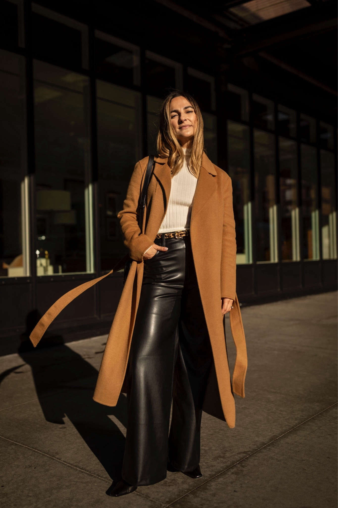 Leather pant outfit idea 

Rag & Bone wide leg leather pants, Sezane Charly top, Sox mini Grace bag, khakis Arizona boots, long camel coat

#LTKSeasonal #LTKshoecrush #LTKMostLoved