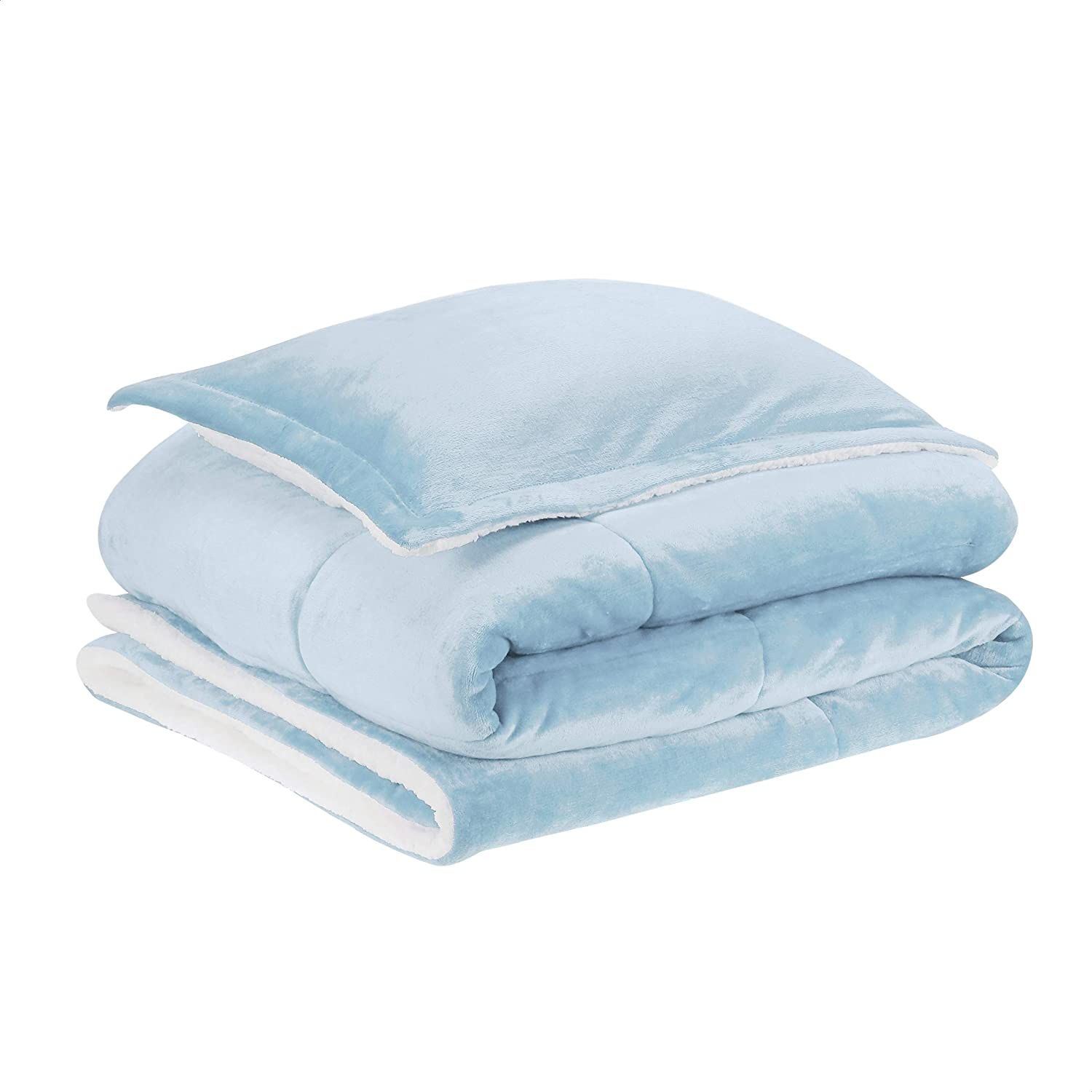 Amazon Basics Ultra-Soft Micromink Sherpa Comforter Bed Set - Smoke Blue, Twin | Amazon (US)