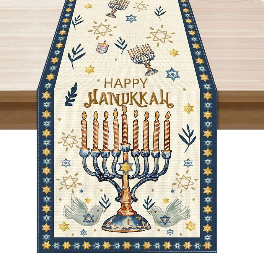 XCHI Happy Hanukkah Chanukah Menorah Six-Pointed Star Doves Table Runner Table Decoration for Par... | Amazon (US)