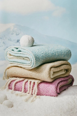 Laurie Herringbone Woven Wool Fringe Throw Blanket | Anthropologie (US)