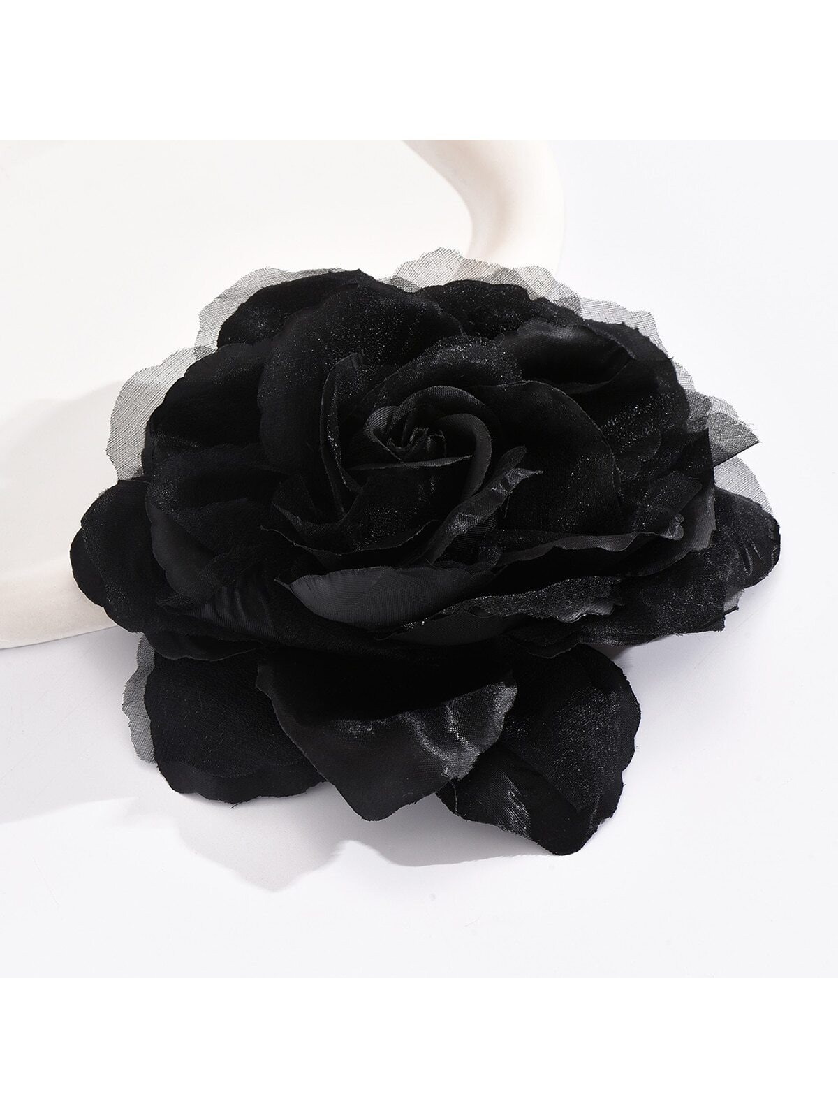 1PC Black Satin Chiffon Big Fabric Rose Flower Glamorous Elegant Brooch  For Wedding Banquet Part... | SHEIN