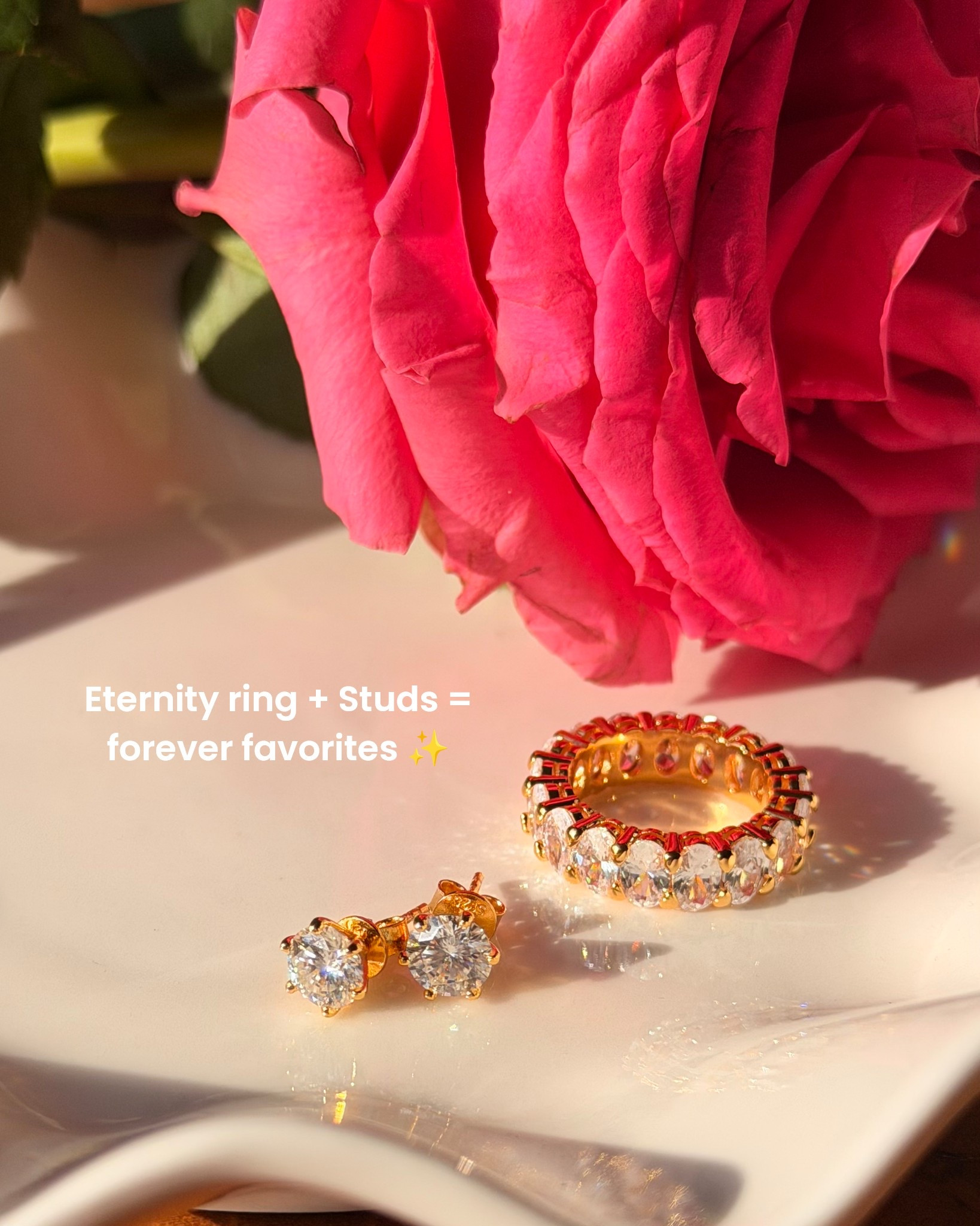 I’m obsessed with these 1ct moissanite studs and my new eternity ring from Ahava Jewels ✨ The studs have the prettiest sparkle and catch the light so well — they honestly look so luxe but are perfect for everyday wear. The eternity-style band has bold, diamond-like stones set in a rich gold-filled finish that shine from every angle. It looks beautiful on its own and stacks so easily with my other rings. Such good staple pieces you’ll never want to take off 🤍 #LTKStyle #JewelryFinds #EverydayJewelry #EternityRing #Moissanite #GoldRings #SimpleStyle 

#LTKmomlife