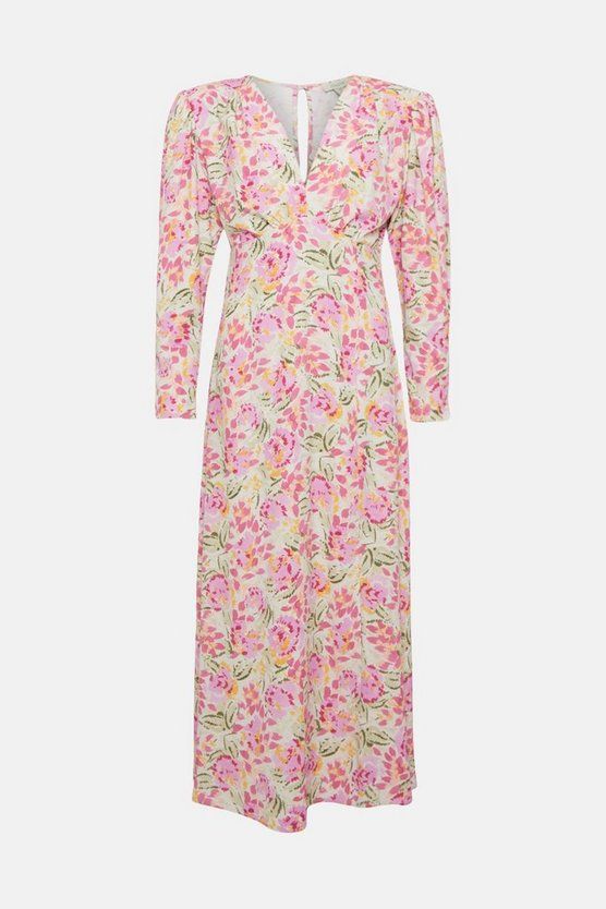 Sketchy Floral Printed Woven Midi Dress | Oasis UK & IE 