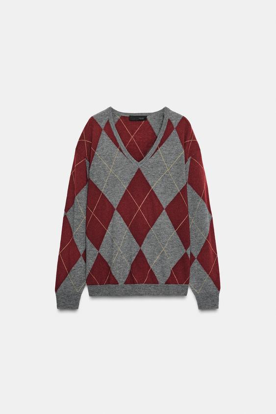 100% WOOL DIAMOND SWEATER | Zara US