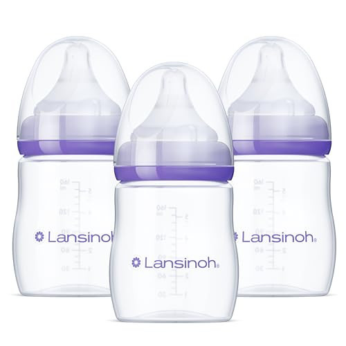 Lansinoh Anti-Colic Baby Bottles for Breastfeeding Babies, 5 Ounces, 3 Count, Includes 3 Slow Flow Nipples, Size S | Amazon (US)