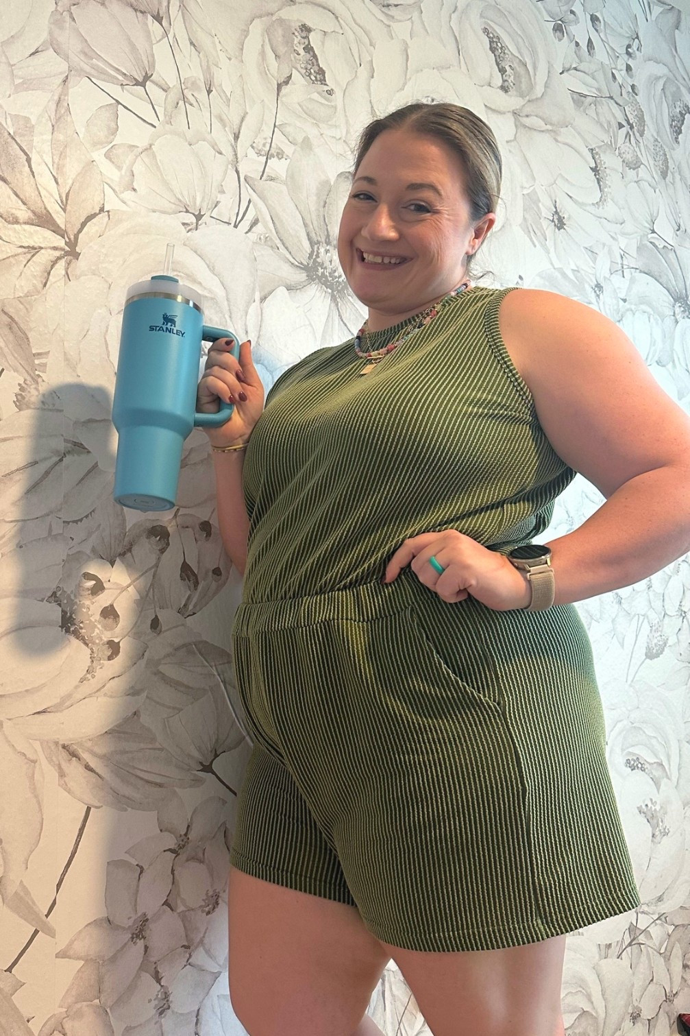 WFH uniform is a two piece set with cute necklaces and of course a water bottle. This green set is so comfy and it exceeded my expectations- and it has pockets! 

#wfh #athleisure #twopieceset

#LTKPlusSize #LTKWorkwear #LTKmomlife