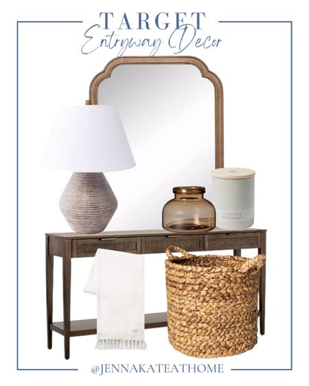 Create a welcoming entryway in your home with these Target items, including oversize mirror, lamp, console table, wicker baskets, glass vases, candles, and blankets. Coastal style home decor.

#LTKfamily #LTKhome