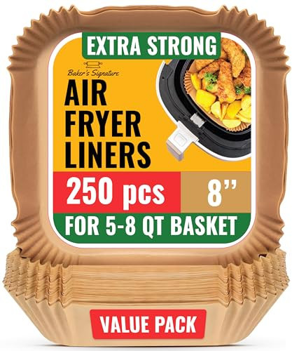 250 pcs Air Fryer Liners, Disposable Airfryer Paper Liners – Non-Stick and Oil Proof for Easy Cleanup, Great for Oven, Pans & Baking – 8” Square for 5-8 qt Basket by Baker's Signature | Amazon (US)