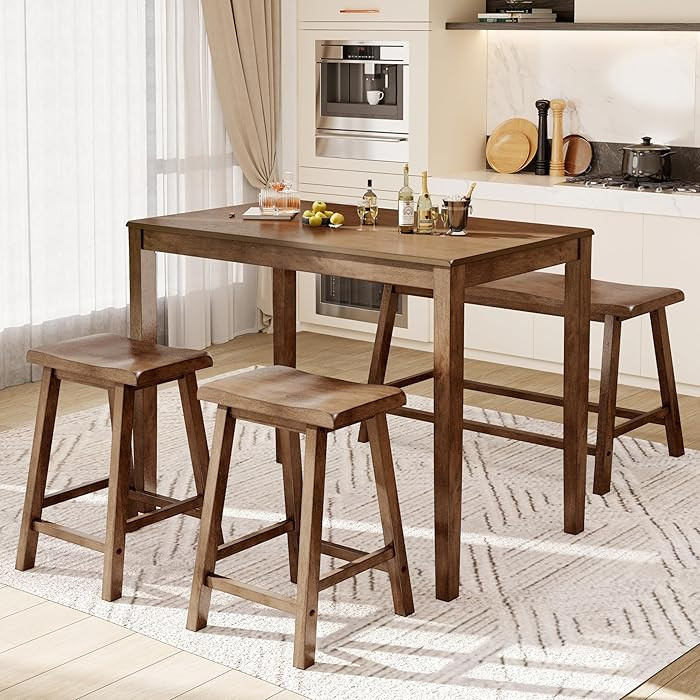 PHI VILLA Kitchen Table with Bench and Chairs, Counter Height Table and Chairs, Solid Wood Small ... | Amazon (US)