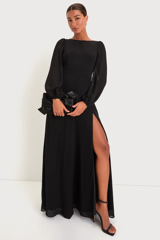 Prestigious Poise Black Backless Balloon Sleeve Maxi Dress | Lulus
