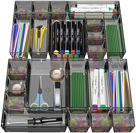 KZEMTCUO 16 Pcs Drawer Organizer 5 Size Acrylic Junk Desk Drawer Organization Separate Makeup Dra... | Amazon (US)