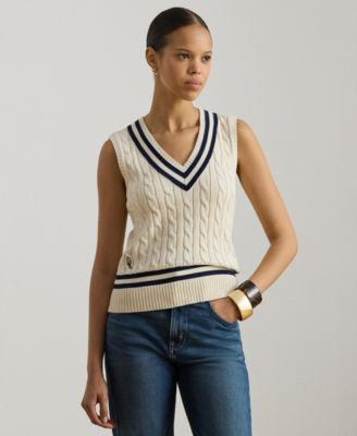 Lauren Ralph Lauren Womens Cable Knit Cricket V Neck Sweater Vest | Macy's