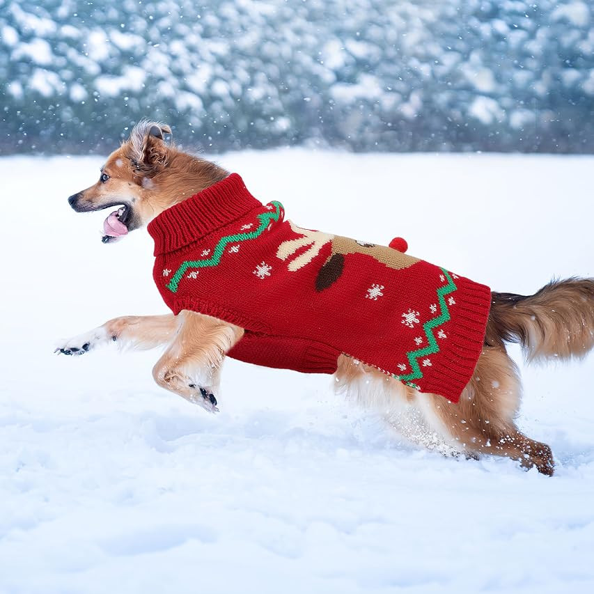 KYEESE Christmas Dog Sweaters Snowflake Reindeer Holiday Small Medium Dog Sweater with Leash Hole Ug | Amazon (US)