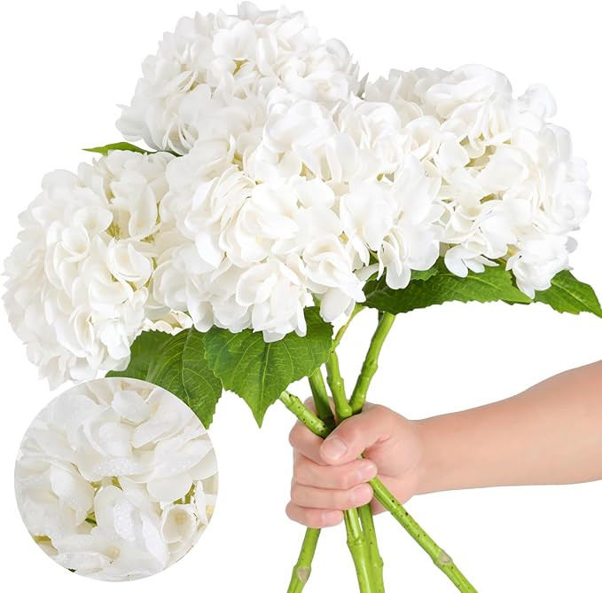 Nubry 4Pcs White Hydrangea Artificial Flowers, 22.5In Latex Faux Real Touch Large Hydrangea Flowe... | Amazon (US)